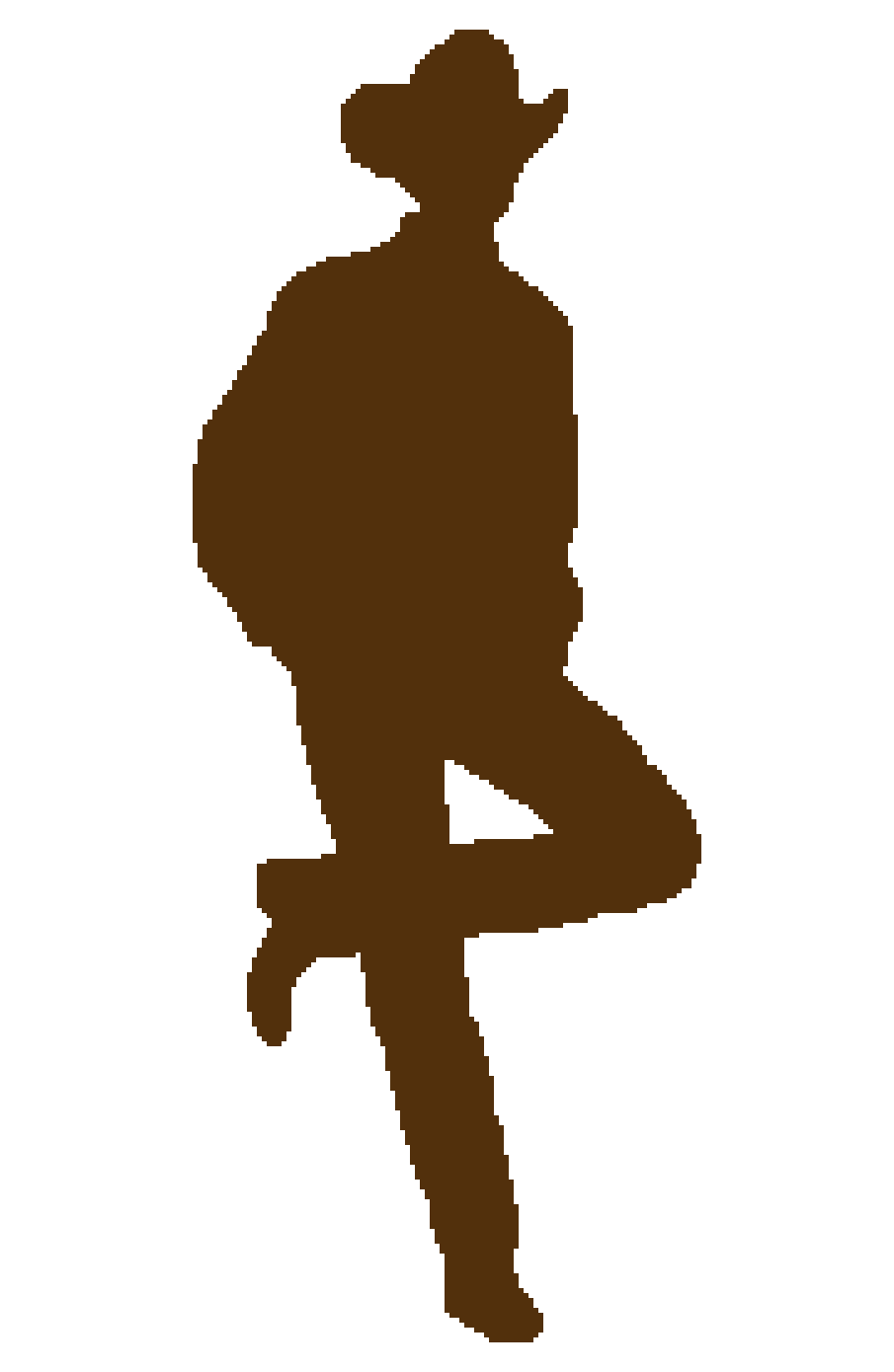 a brown silhouette of a cowboy leaning against the wall